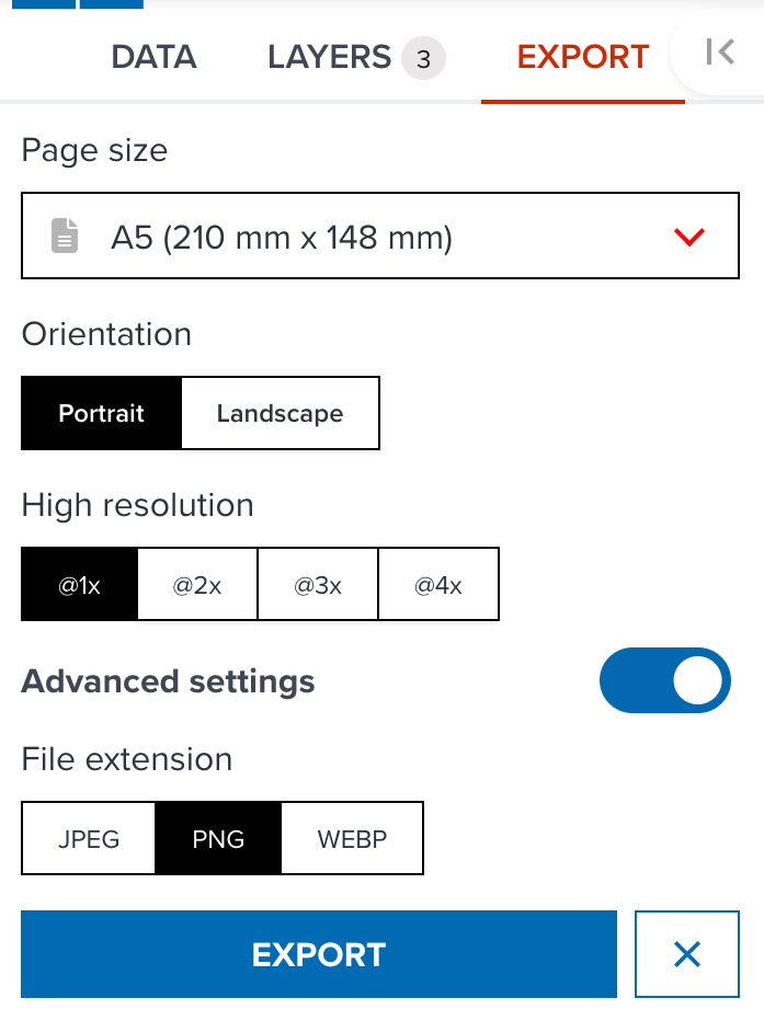 All options of map export control