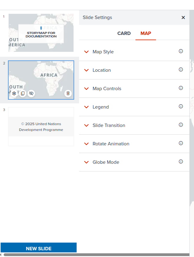 Slide settings panel with map tab
