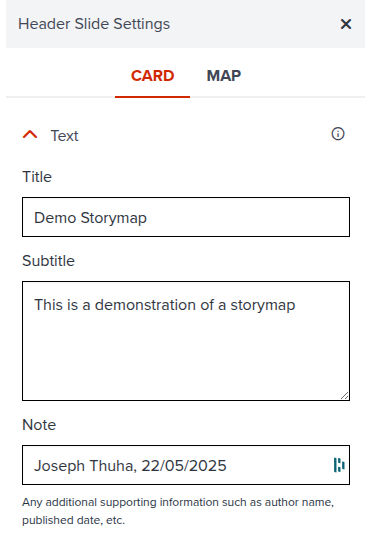 Header Slide Settings Panel - Text