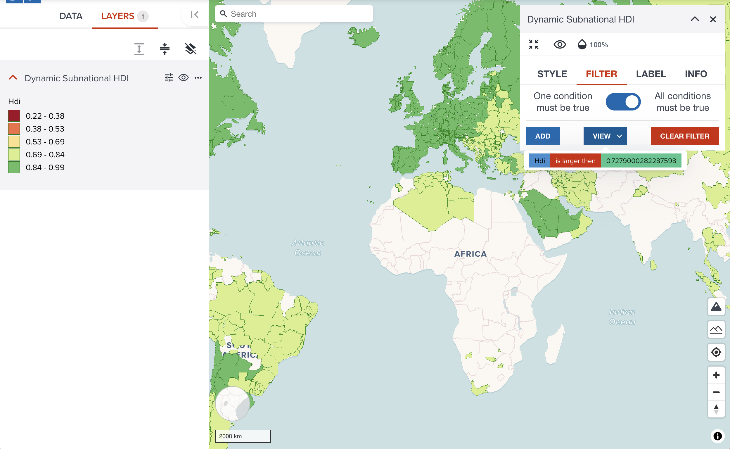 An example after filtering where HDI is more than a threshold